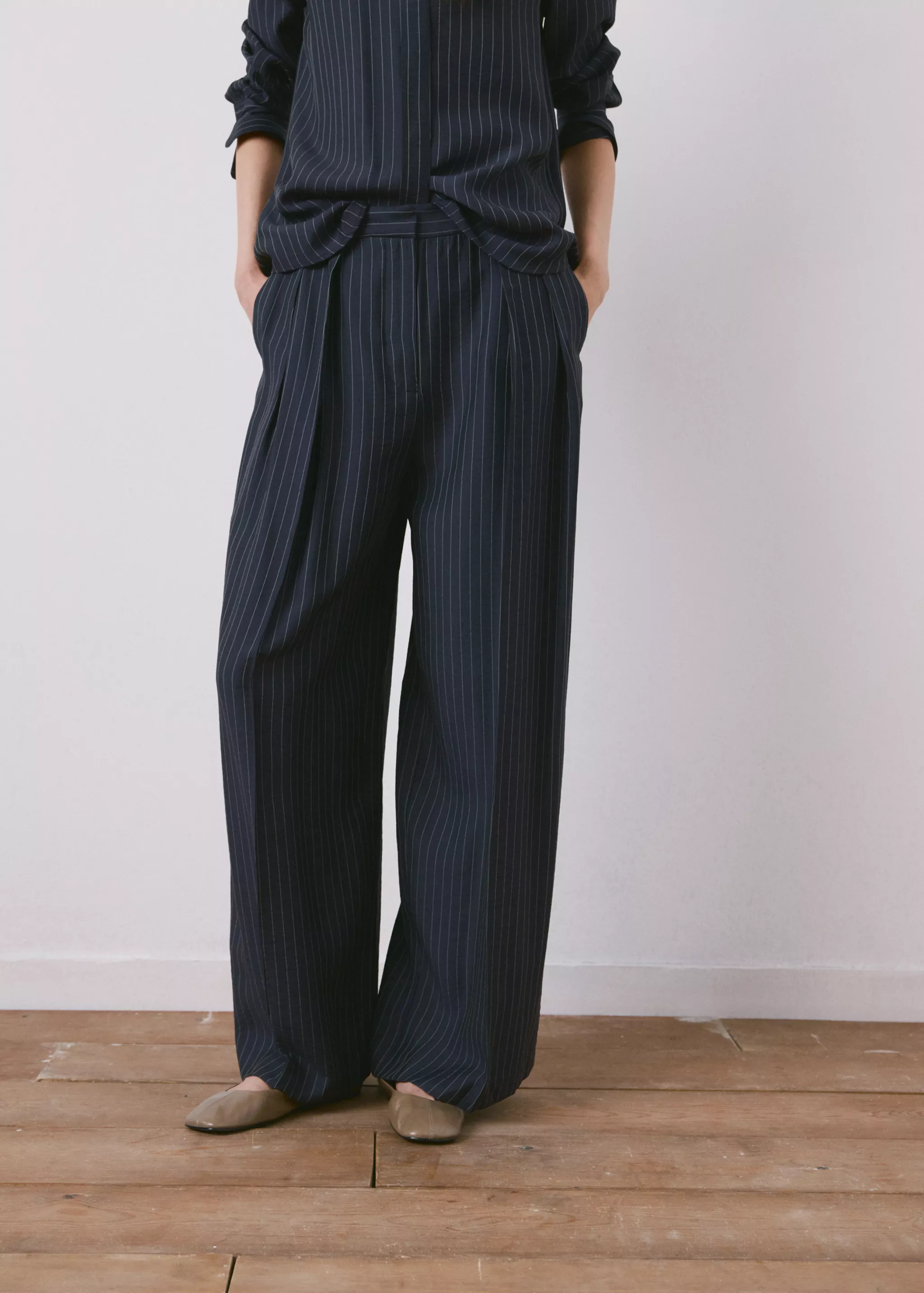 Pinstripe Wide Leg Trousers - Women | Mango Usa