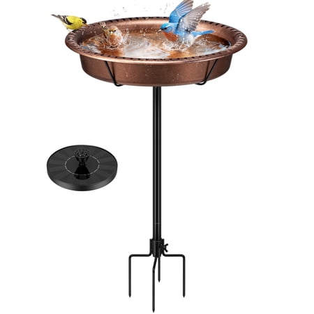 Specstar Oval Bird Bath With Solar Fountain for Outside, Weather-Resistant Abs Birdbath Bowl With Solar Powered Pump, Metal Ground Stake for Outdoor, Garden, 1.3 Gallons, Bronze