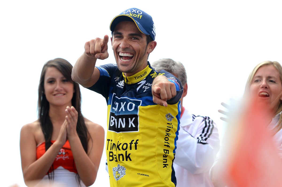 Alberto Contador tried out a new celebration style in San Luis
