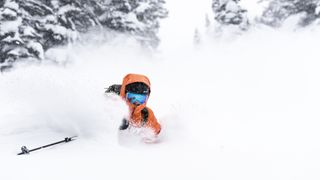 A skier in deep powder