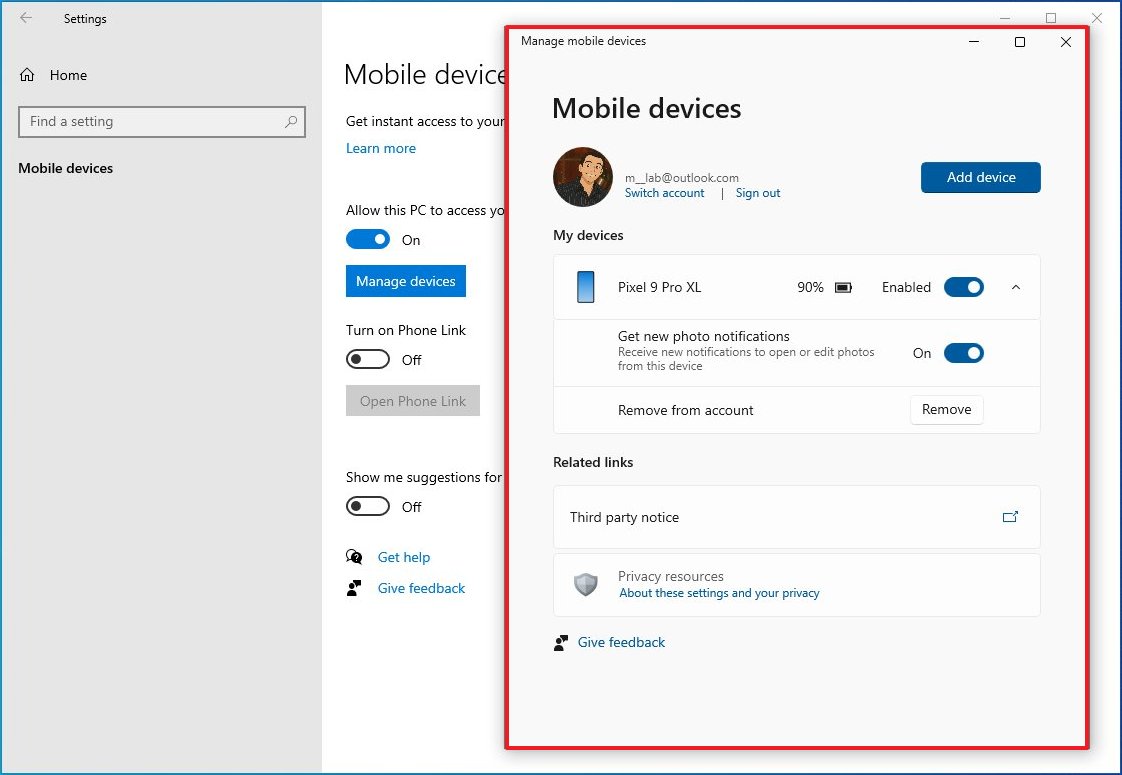 Windows 10 Manage devices