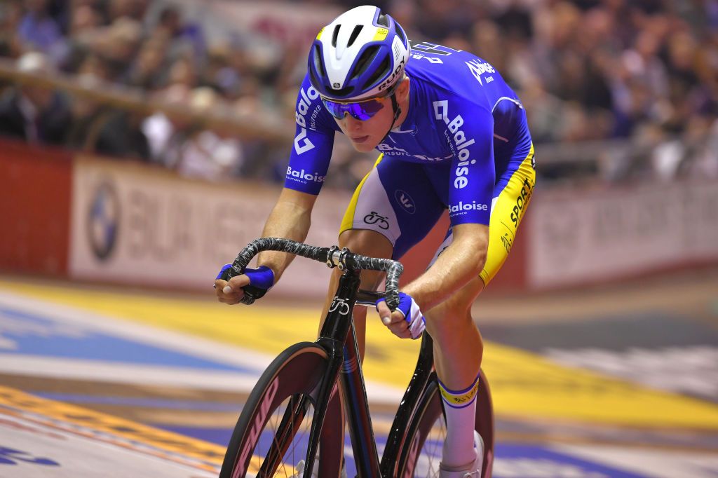 GENT BELGIUM NOVEMBER 17 Robby Ghys of Belgium and Team Baloise Insurance during the 79th 6 Days Gent 2019 Day 6 Track Kuipke Track Velodrome zesdaagsegent ghent6day on November 17 2019 in Gent Belgium Photo by Luc ClaessenGetty Images