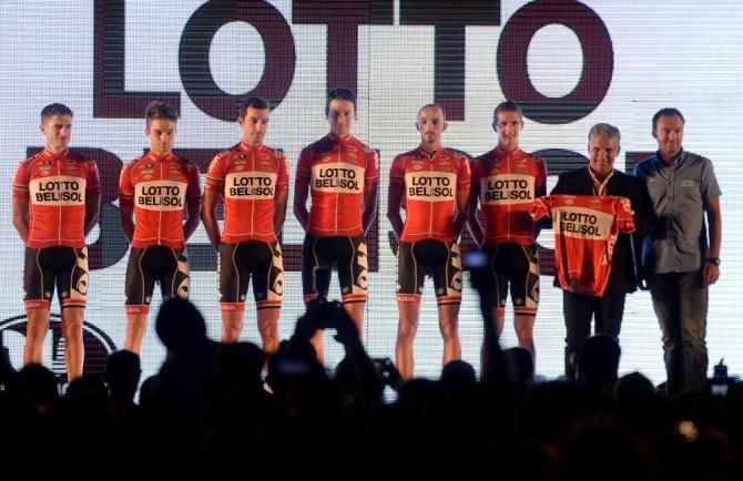 Kenny Dehaes and the rest of the Lotto-Belisol team at the team presentation