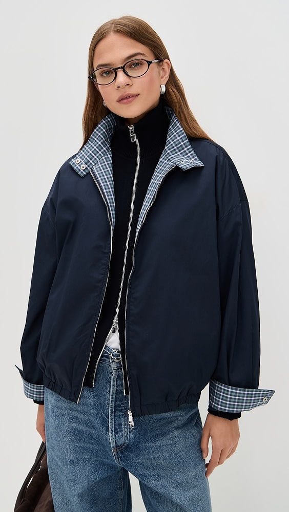 Pixie Market Plaid Contrast Bomber Jacket