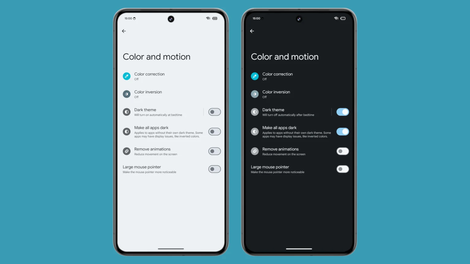 The new dark mode accessibility toggle in Android 15