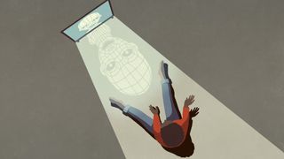 An artis's illustration of a malkevolent AI interacting with a child.