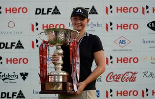 Emily Kristine Pedersen with the 2015 Hero Women's Indian Open trophy