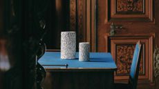metal design displayed within a historic castle interior