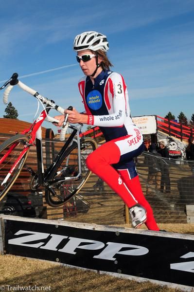 Richard Gorry (Whole Athlete) running the barriers in fourth place