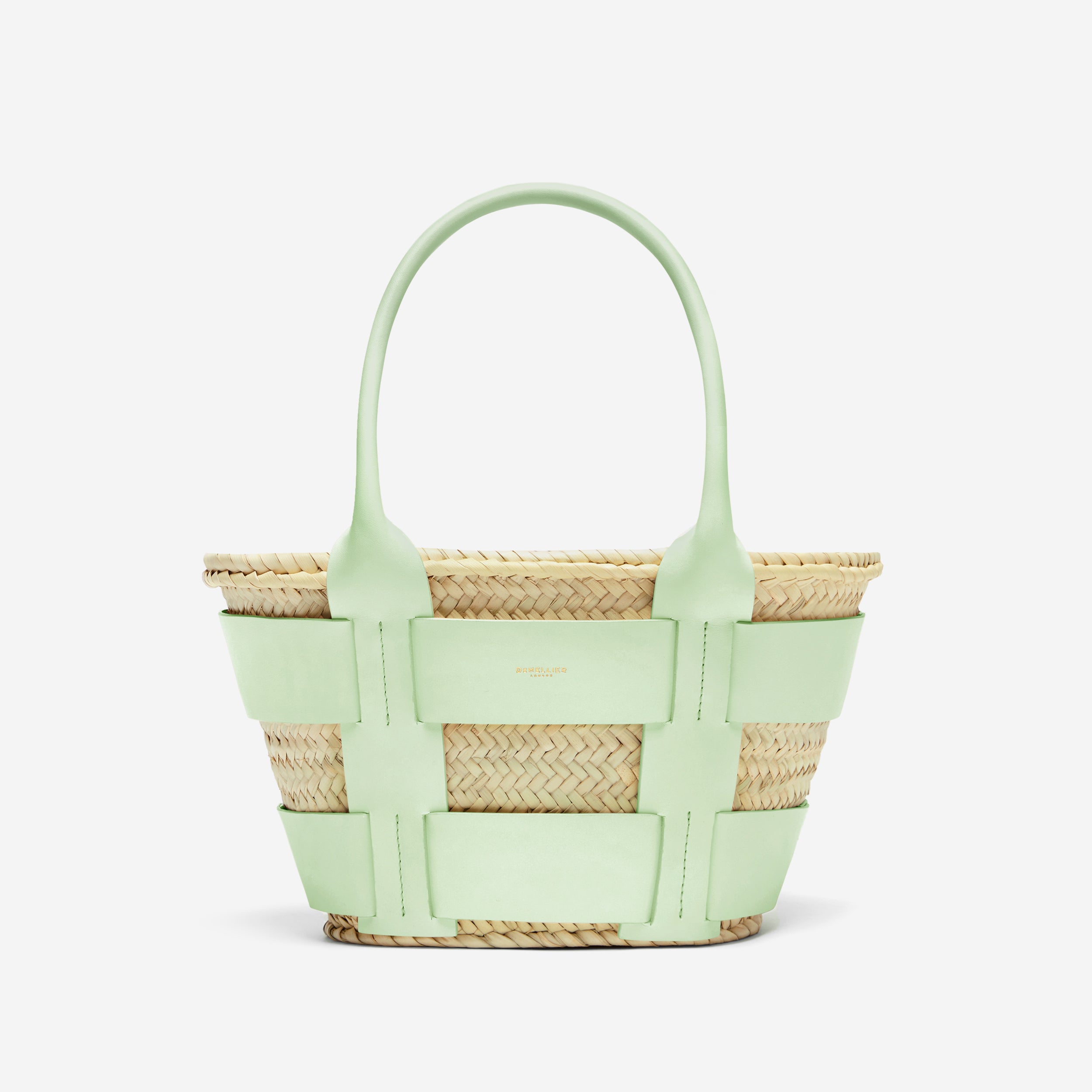 The Mini Santorini | Natural Basket Mint Green Smooth | Demellier