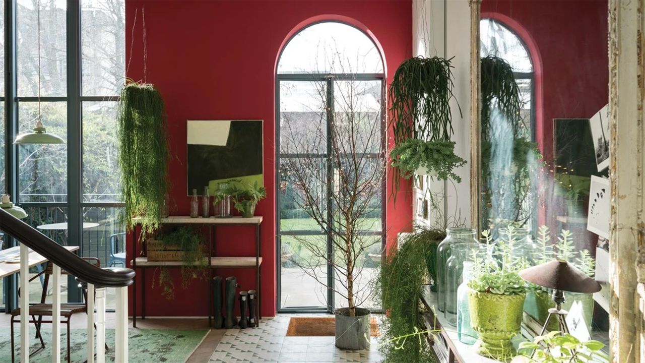 Red hallway paint ideas by Farrow &amp; Ball using shade Rectory Red