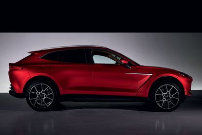 Aston Martin DBX in red, side view