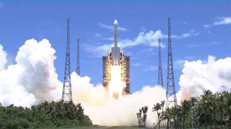 A Chinese Long March 5 rocket launches the China National Space Administration&#039;s Tianwen-1 Mars rover, lander and orbiter from Wenchang Satellite Launch Center on Hainan Island on July 23, 2020.