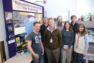 Group picture of the biomass group at the National Renewable Energy Laboratory. Back row (from left to right): Yannick Bomble, Mike Crowley and Gregg Beckham. Front row: Antti-Pekka Hynninen, Mark Nimlos, Christy Payne and Deanne Sammond. (Not shown: Lintao Bu, James Matthews).