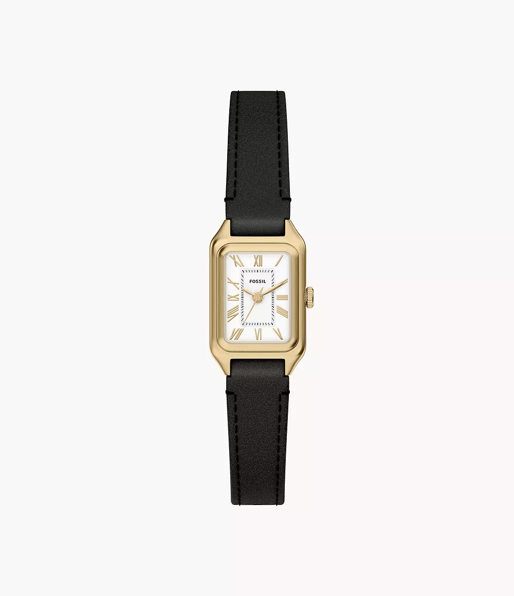 fossil, Raquel Mini Three-Hand Black Leather Watch