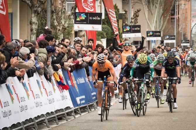 Euskaltel's Pablo Urtasun speeds to victory in the tough uphill sprint during stage 1 at the Vuelta a Castilla y Leon