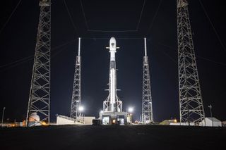 A SpaceX Falcon 9 rocket carrying the GPS III SV03 navigation satellite for the U.S. Space Force stands atop its launch pad at Space Launch Complex 40 of the Cape Canaveral Air Force Station ahead of a planned June 30, 2020 launch. 