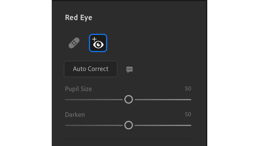 Screenshot of Auto Red-eye Removal tool in Adobe Lightroom