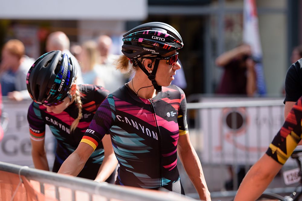 Trixi Worrack (CANYON//SRAM Racing) parks up for sign in at the 116 km Stage 5 of the Boels Ladies Tour 2016