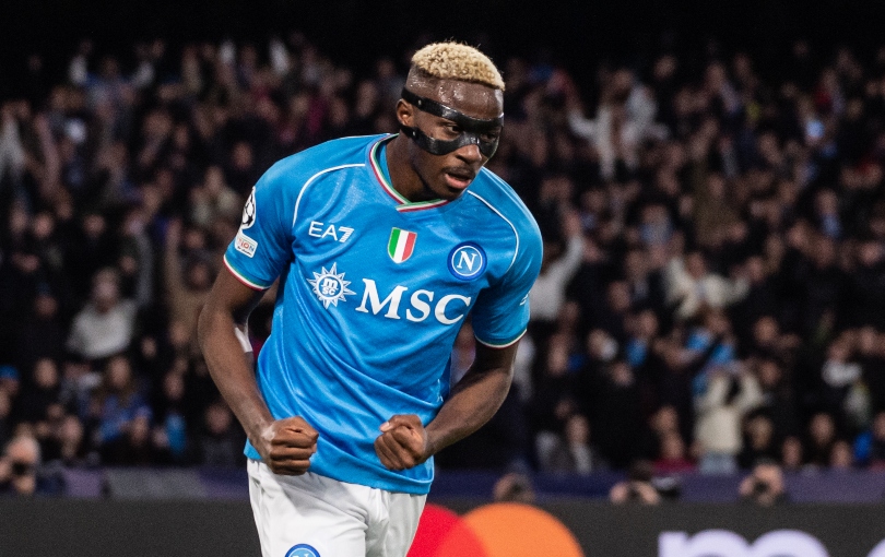 Victor Osimhen celebrates scoring in the Champions League against Braga