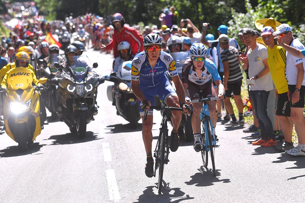 Philippe Gilbert and fellow Belgian Jan Bakelants were the last of the break to be caught