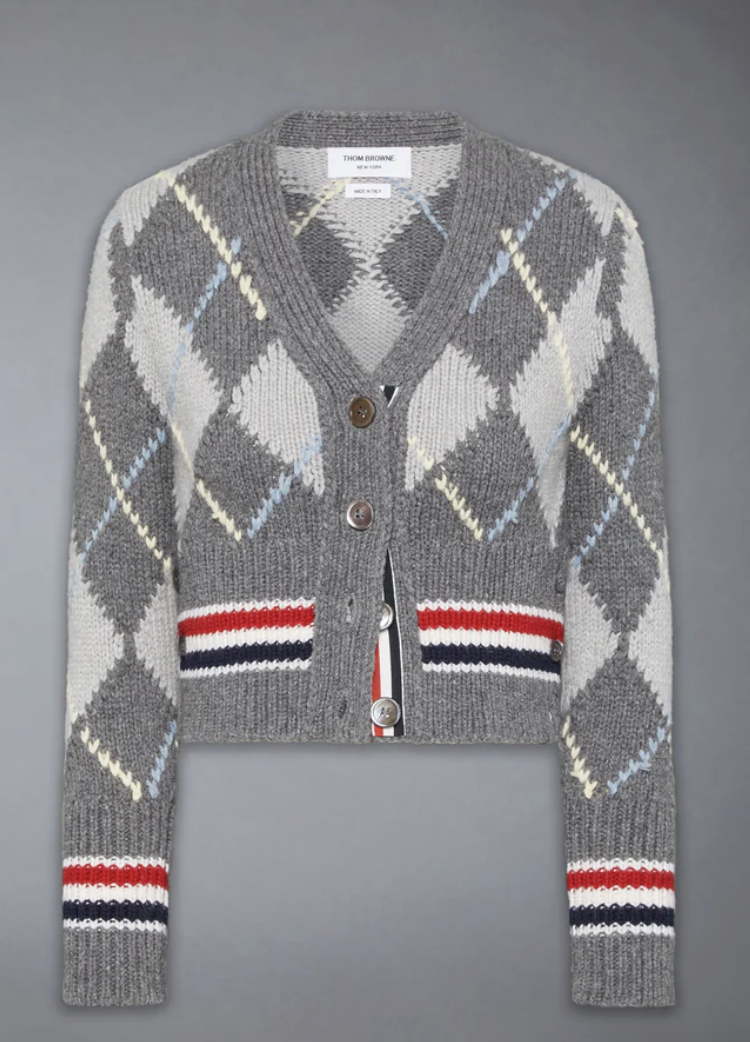 Thom Browne, Argyle Intarsia Shrunken Virgin Wool Blend Cardigan