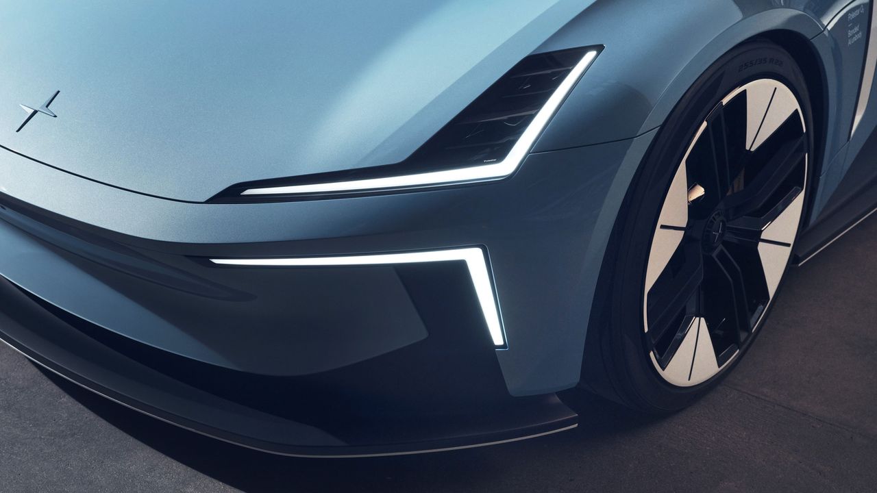Close-up of the Polestar O2's headlights
