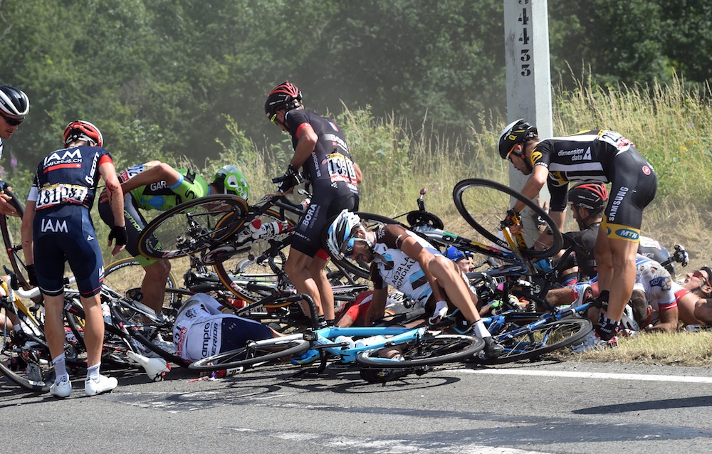 Team mechanic's GoPro camera captures aftermath of Tour de France crash