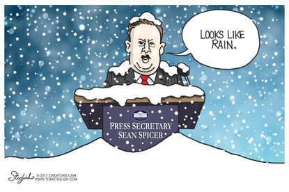 Political Cartoon U.S. Sean Spice Press White House Snowstorm Stella Rain