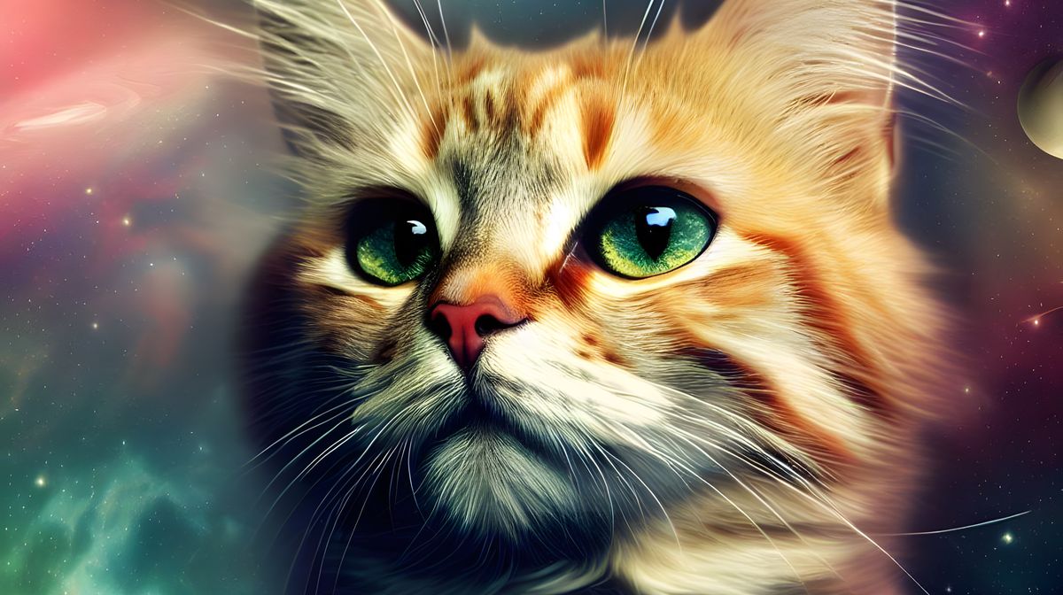 An image of a cat in space drawn by Bing Image Creator