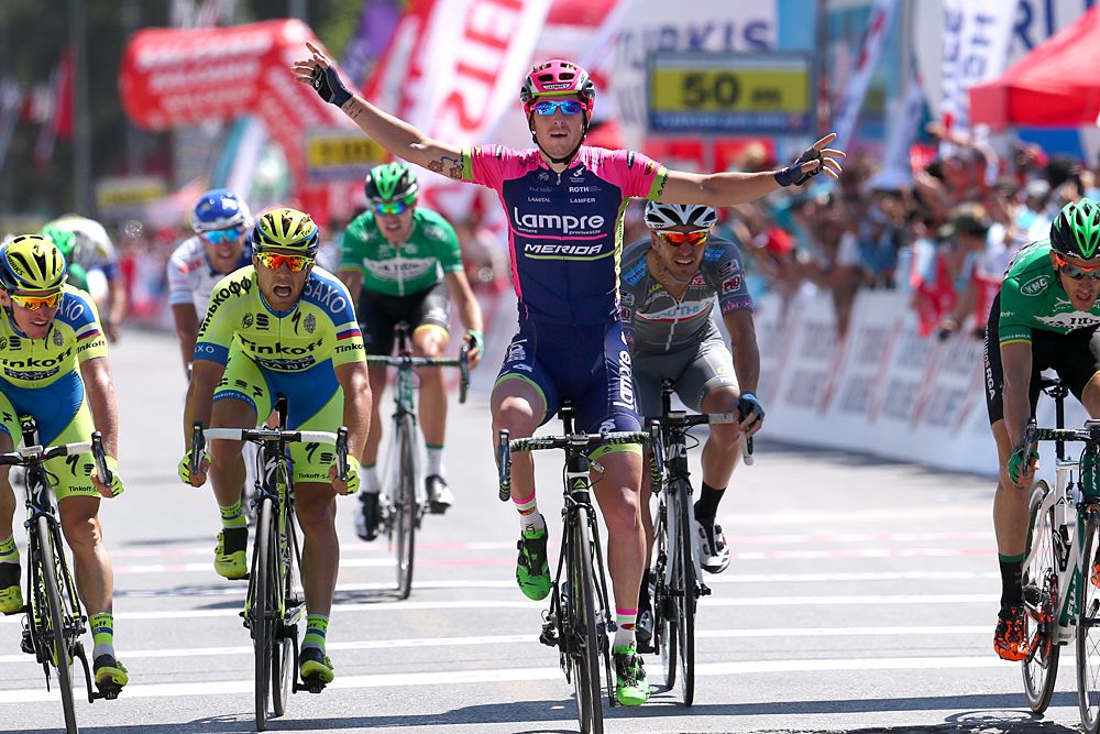 Sacha Modolo (Lampre-Merida) victory salute
