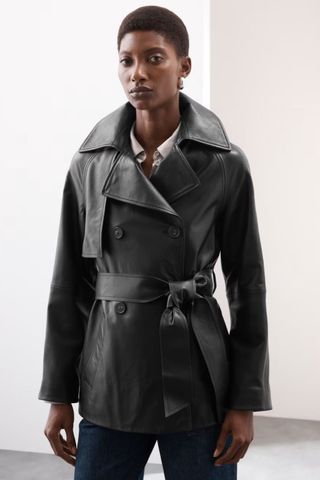 M&S Pure Leather Belted Cropped Trench