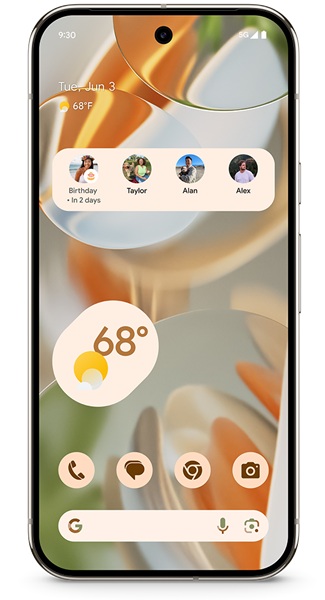 A screenshot of Google's "Pixel VIPs" inside a horizontal widget with four users inside.