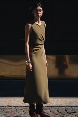 Midi Dress With Shoulder Pads