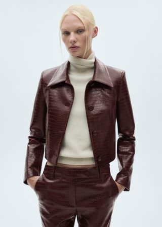 Crocodrile-Effect Cropped Jacket