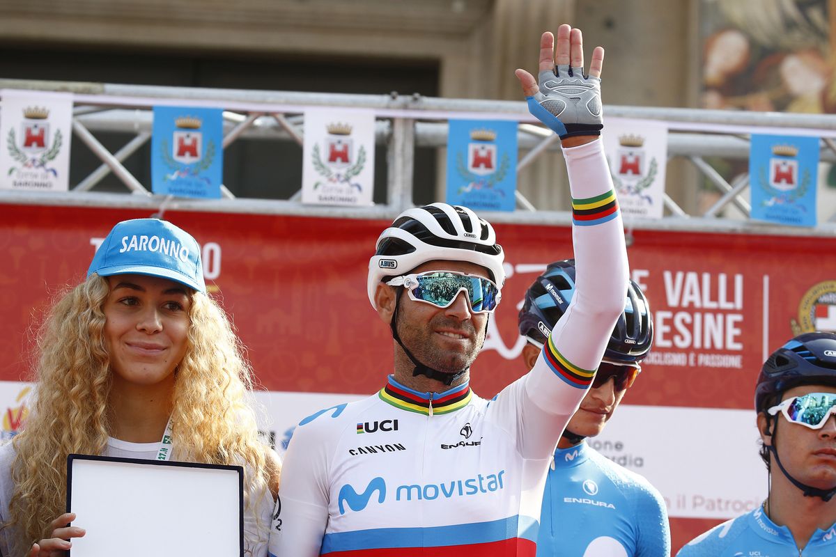 Alejandro Valverde waves to the crowd on the podium