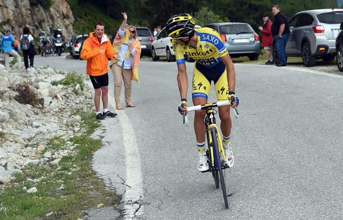Alberto Contador (Tinkoff Saxo) looks behind to see where Froome is on the climb