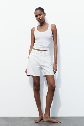 Zara TRF Mid-Rise Denim Shorts