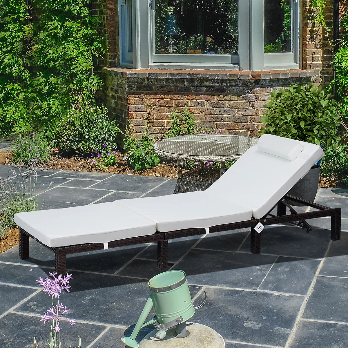 Outsunny Garden Rattan Furniture Recliner Lounger Sun Reclining Daybed Patio