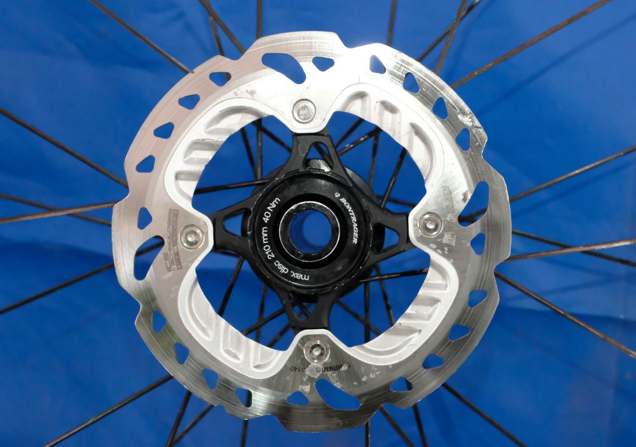 Compton switches between these Shimano RT-99 rotors and KCNC Razor rotors when it's dry