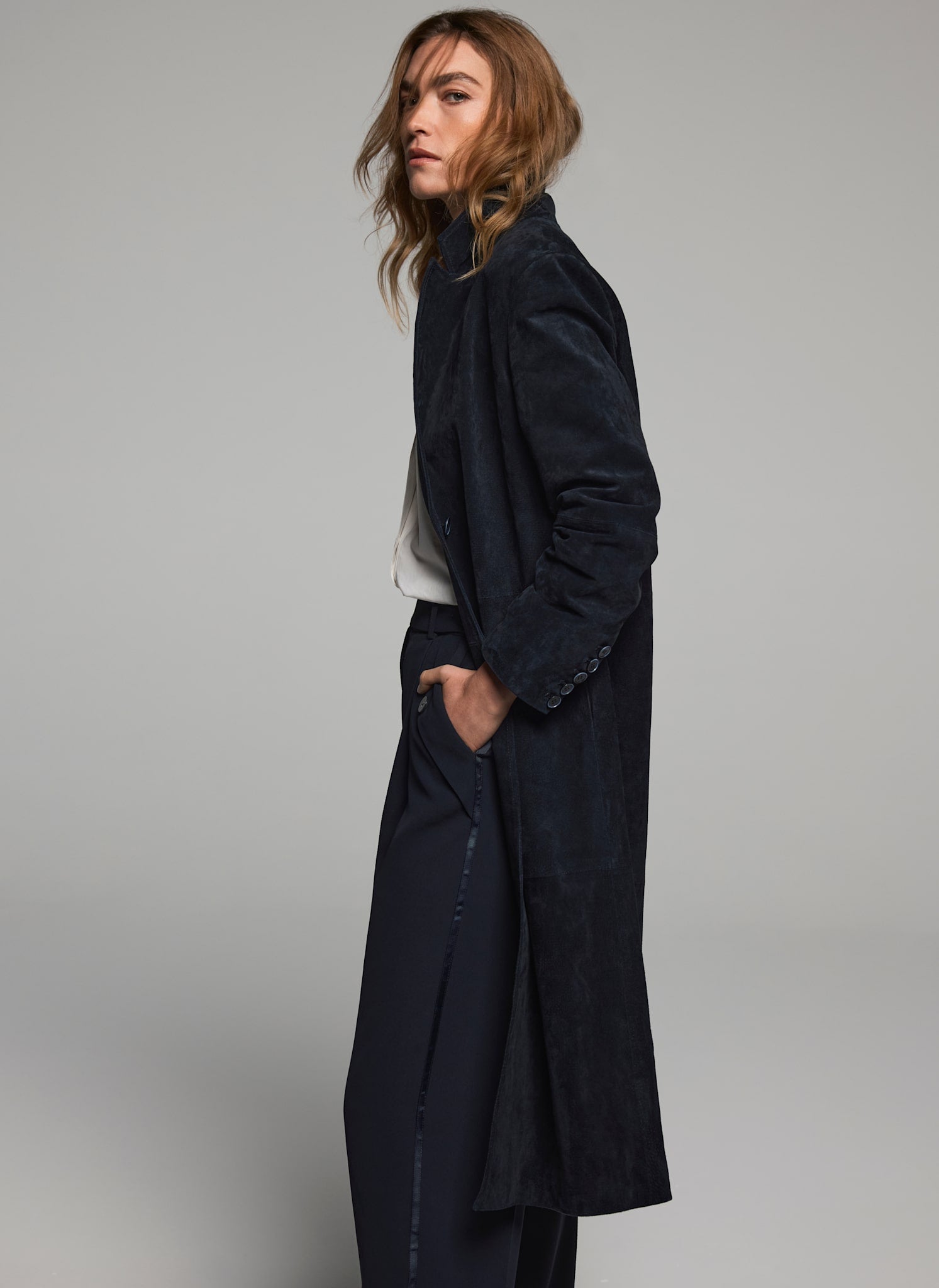 Navy Suede Trench Coat