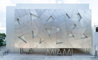 Reflective design on side of building and ICA Miami name