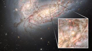 a detail shows the bright spot of a supernova
