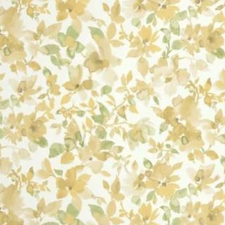 A square of wallpaper with multiple yellow watercolor flowers and watercolor green leaves
