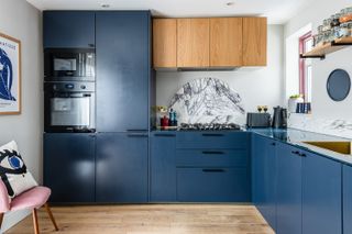 small kitchen blue cabinets