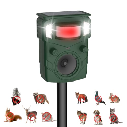 Solar Ultrasonic Animal Repellent Outdoor - 2025 Upgraded Motion Activated Cat Dog Deer Squirrel Deterrent With Pir Sensor & Led Flash, Ip65 Waterproof for Yard, Garden, Farm, Chicken Coop (1pc)