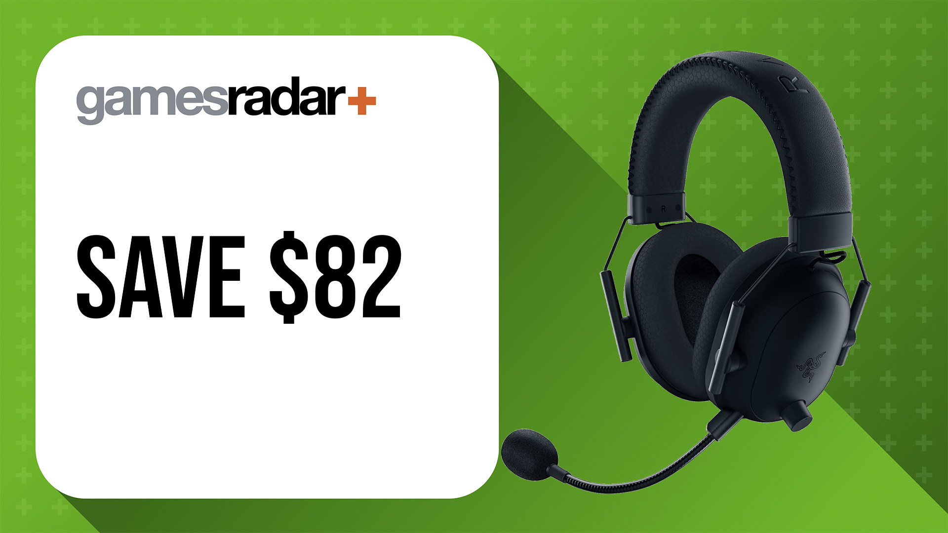 Razer BlackShark V2 Pro wireless gaming headset on a green background with sale information