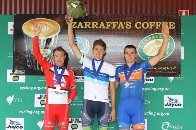 The men's podium: Bernie Sulzberger (Drapac), Luke Durbirdge (Orica-GreenEdge), Brenton Jones (Avanti)