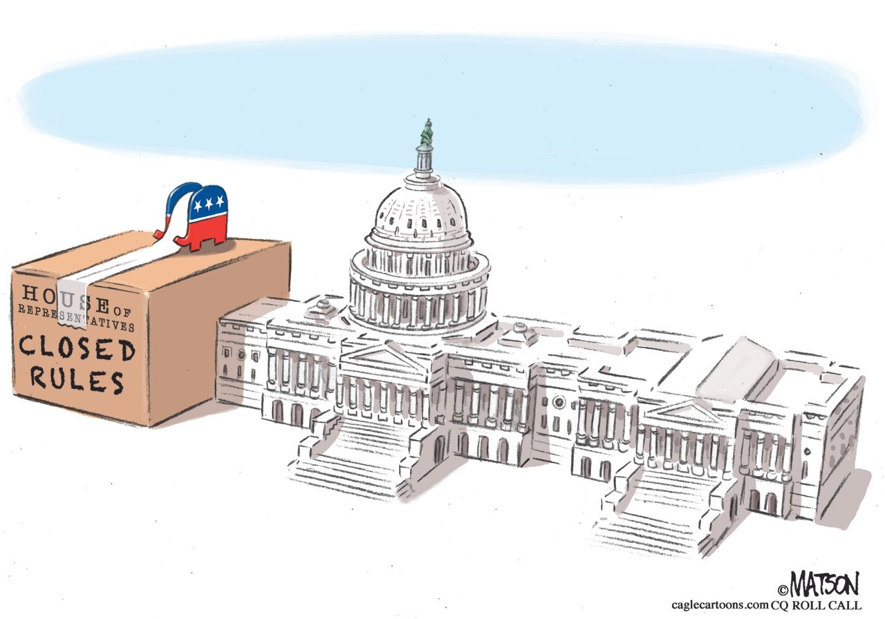 Political cartoon US Republicans GOP congress House of Representatives closed rules