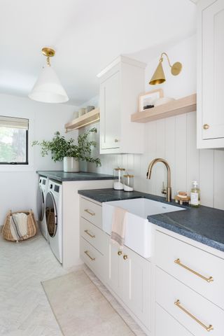 laundry room with shelving